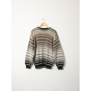 Vintage R&R Casuals Green Striped Cotton Sweater Large Made in USA